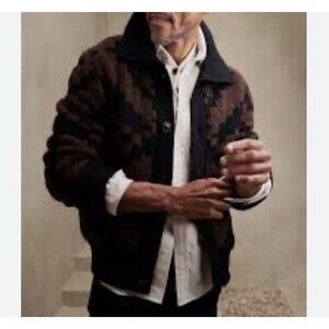 Banana Republic Coronado  Cardigan Mens Small Brown Black Jacquard  Collared